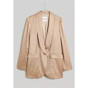 Madewell Satin Oversized Blazer Matchstick Beige Tan Sateen Jacket NN822
